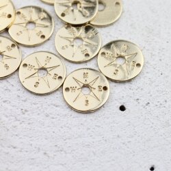 10 Armbandverbinder Kompass Gold 15 mm (Ø 1,2 mm)
