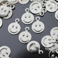 20 Smiley Charms, Brass 8 mm (Ø 1 mm)