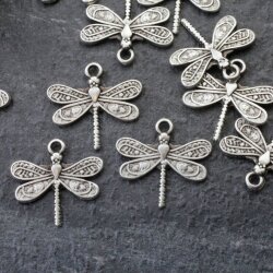 10 Dragonfly Charms, Pendants 24x20 mm (Ø 2 mm)