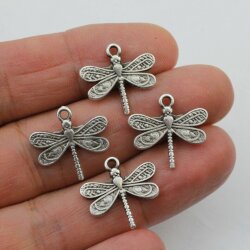 10 Dragonfly Charms, Pendants 24x20 mm (Ø 2 mm)