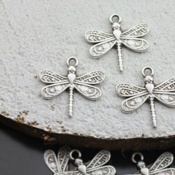 10 Dragonfly Charms, Pendants 24x20 mm (Ø 2 mm)