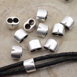 10 Double hole jewellery metal clasp sliders findings 13x9 mm (Ø 2x5 mm)