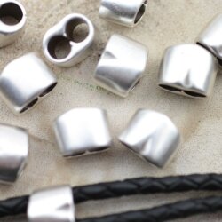 10 Double hole jewellery metal clasp sliders findings 13x9 mm (Ø 2x5 mm)