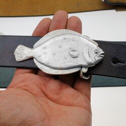 Scholle Gürtelschnalle, Fisch altsilber