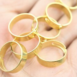 10 Raw Brass Ring Setstings, Adjustable Ring 17mm...