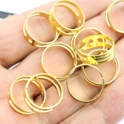 10 Raw Brass Ring Setstings, Adjustable Ring 17mm...
