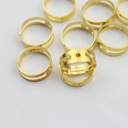 10 Raw Brass Ring Setstings, Adjustable Ring 17mm (Adjustable Ring)