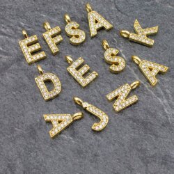 Süße Buchstaben Anhänger Charms mit Kristallen, Gold