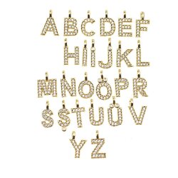 Letter Charms with crystals, Initial Alphabet Letter Pendant, Cz Letter Charms, Gold