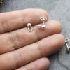 5 Pairs Earring Findings, Ear Posts with Loop, 9x5 mm