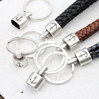 1 End cap with engraving Anchor Keychain Findings 23x15 mm (Ø 8x12 mm) Antique Silver