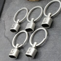1 End cap with engraving Anchor Keychain Findings 23x15 mm (Ø 8x12 mm) Antique Silver