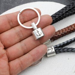 1 End cap with engraving Anchor Keychain Findings 23x15 mm (Ø 8x12 mm) Antique Silver