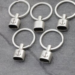 1 End cap with engraving Anchor Keychain Findings 23x15 mm (Ø 8x12 mm) Antique Silver