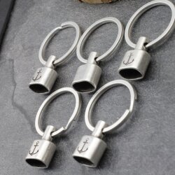 1 End cap with engraving Anchor Keychain Findings 23x15 mm (Ø 8x12 mm) Antique Silver