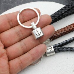 1 End cap with engraving Anchor Keychain Findings 23x15 mm (Ø 8x12 mm) Antique Silver