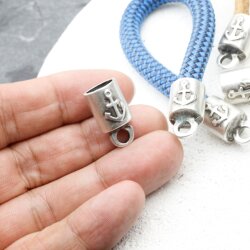 5 End caps with Anchor for Keychain, Bracelet, Necklace end caps 23 x12 mm (Ø 9 mm)
