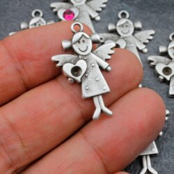 10 Schutzengel Charm, Anhänger für 4 mm Swarovski Stein -  33x22 mm (Ø 1,2 mm)