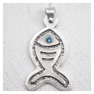 Pendant Fish, Maritime, 32x70 mm with 4 mm Crystal Aquamarine