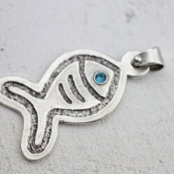 Pendant Fish, Maritime, 32x70 mm with 4 mm Crystal Aquamarine