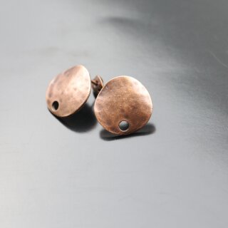 5 Paar Ohrstecker Rohlinge mit se, Zubehr 17 mm Altkupfer