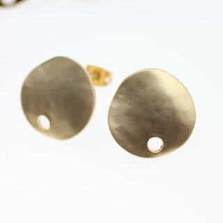 1 pair earring Findings, Ear Posts with Loop, 17 mm Matt Gold