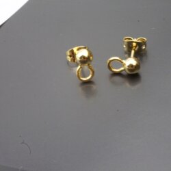 5 Pairs Earring Findings, Ear Posts with Loop, 9x5 mm