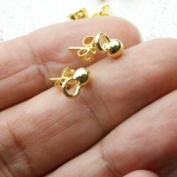 5 Pairs Earring Findings, Ear Posts with Loop, 9x5 mm