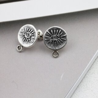 5 Paar Ohrstecker Rohlinge, Zubehr mit se 15 mm, altsilber