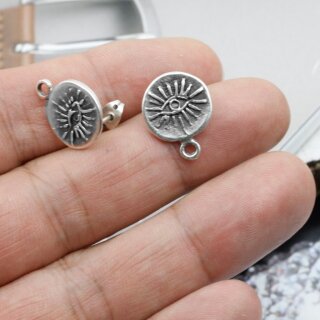 5 Paar Ohrstecker Rohlinge, Zubehr mit se 15 mm, altsilber