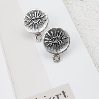 5 Paar Ohrstecker Rohlinge, Zubehr mit se 15 mm, altsilber