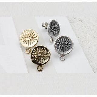 5 Paar Ohrstecker Rohlinge, Zubehr mit se 15 mm, altsilber