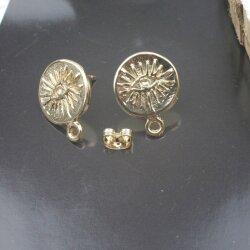 Earring Findings, Ear Posts with Loop, 15 mm, gold