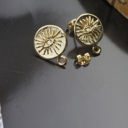 Earring Findings, Ear Posts with Loop, 15 mm, gold