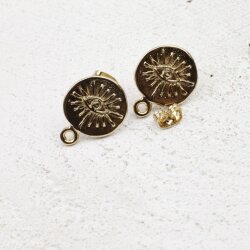 Earring Findings, Ear Posts with Loop, 15 mm, gold