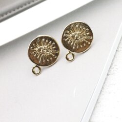 Earring Findings, Ear Posts with Loop, 15 mm, gold