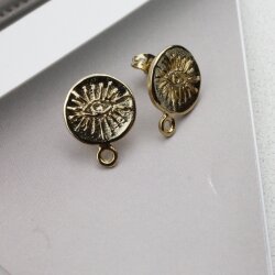 Earring Findings, Ear Posts with Loop, 15 mm, gold