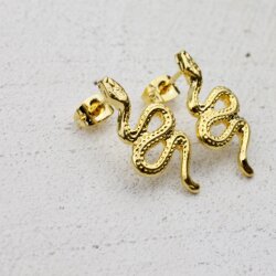 Snake stud earrings, gold