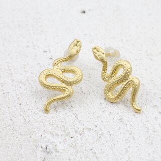 5 Pairs Matt Gold Filled Snake earrings, snake stud earrings