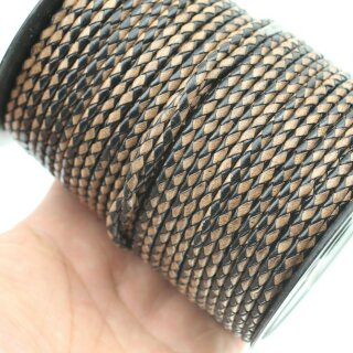 1 m Schwarz Braun, Lederband rund geflochten 4 mm