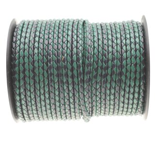 1 m Marineblau & Grün, Lederband rund geflochten 4 mm