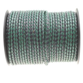 1 m Marineblau & Grn, Lederband rund geflochten 4 mm