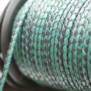 1 m Marineblau & Grn, Lederband rund geflochten 4 mm