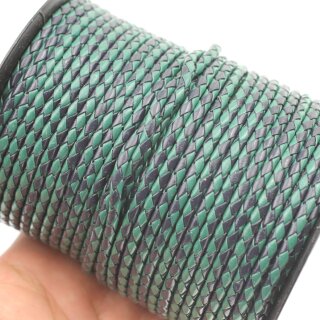 1 m Marineblau & Grn, Lederband rund geflochten 4 mm