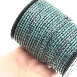 1 m Navy Blue & Green, Braided Leather Cord 4 mm