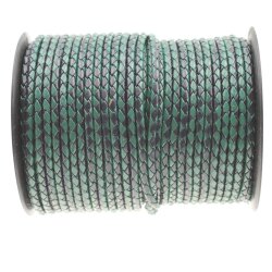 1 m Navy Blue & Green, Braided Leather Cord 4 mm