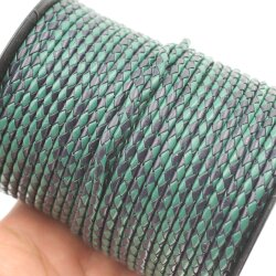 1 m Marineblau & Grün, Lederband rund geflochten 4 mm