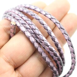 1 m PurpleTwilight, Lederband rund geflochten 4 mm