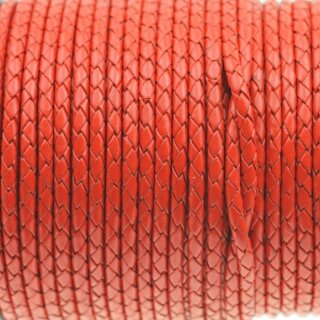 1 m Red, Braided Leather Cord 4 mm