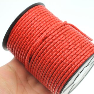 1 m Rot, Lederband rund geflochten 4 mm
